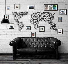 Décoration murale Raowl L120x60Hcm Carte du monde Métal Noir