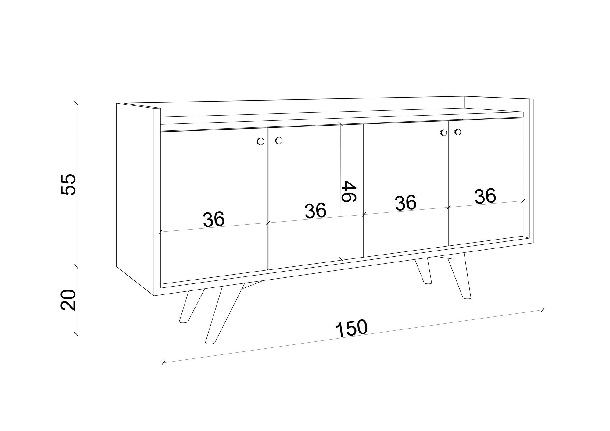 Buffet bas 4 portes Bellio L150cm Anthracite et Blanc