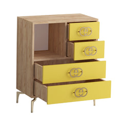 Console design Elina L70cm 4 tiroirs Bois Jaune et Métal Or