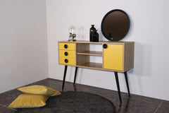 Buffet style scandinave Verena 1 porte et 3 tiroirs Jaune et Chêne clair