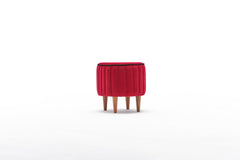 Tabouret Jima D40cm Bois foncé et Velours Rouge et Noir