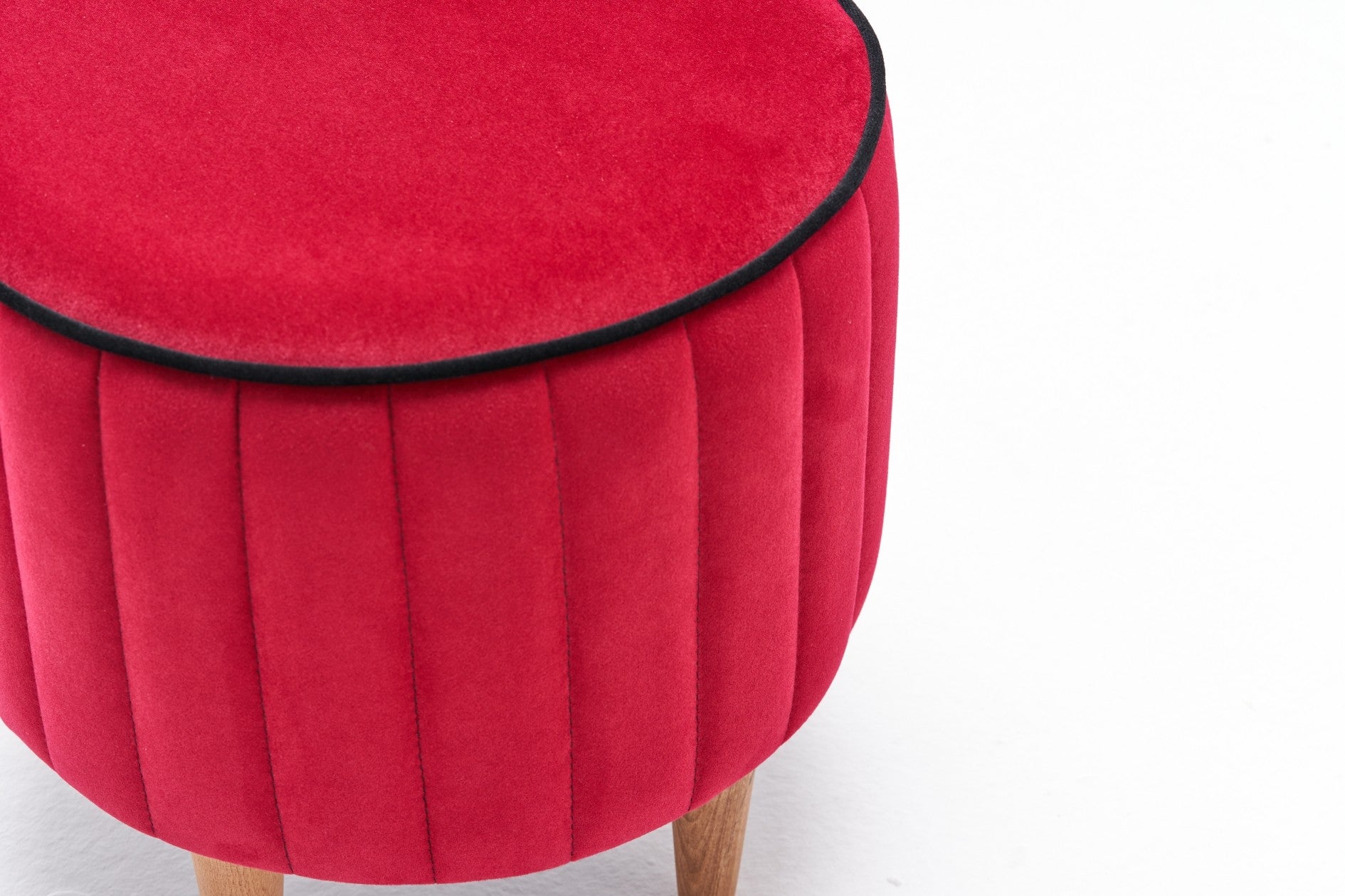 Tabouret Jima D40cm Bois foncé et Velours Rouge et Noir