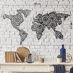 Décoration murale mappemonde motif arabesque Sukine L120xH64cm Métal Noir