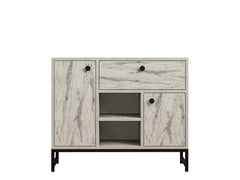 Buffet moderne 2 portes et 1 tiroir Elssa L90cm Effet marbre Blanc et Noir