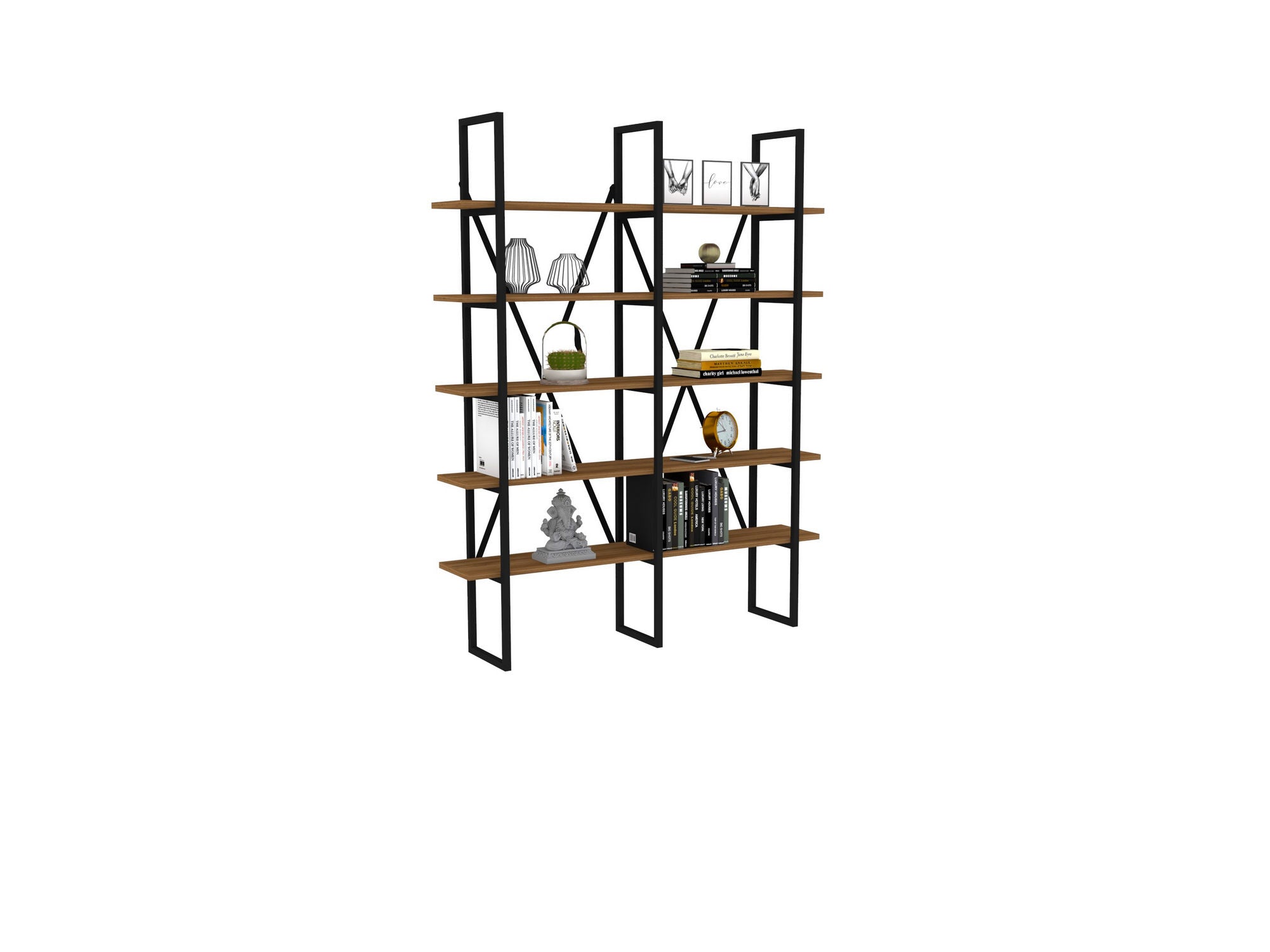 Étagère bibliothèque style industriel Axonda L126cm Métal Noir et Bois foncé