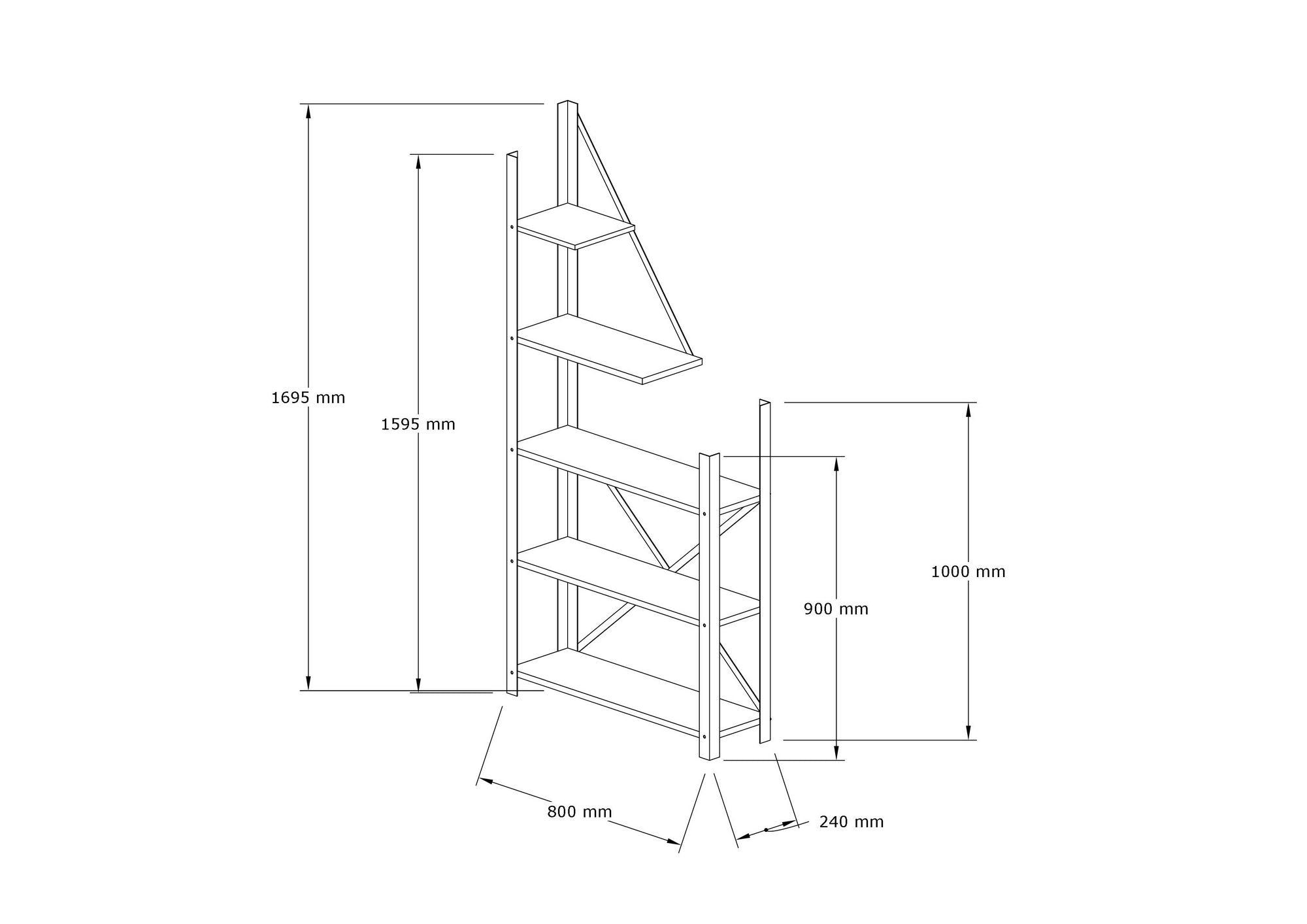 Étagère bibliothèque design Iusa L80cm Bois clair et Métal Noir