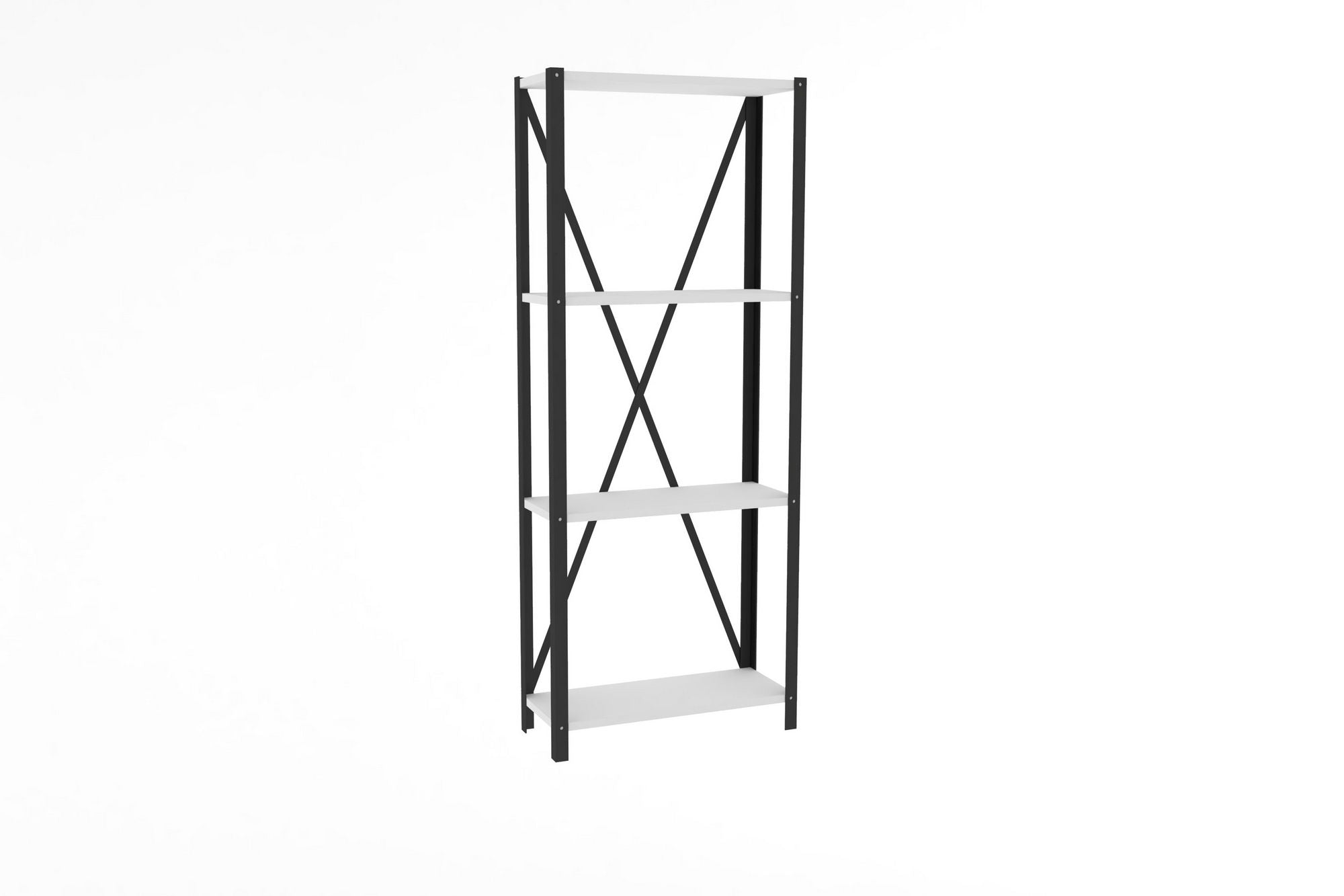 Étagère bibliothèque style industriel Levada L60cm Métal Noir et Bois Blanc