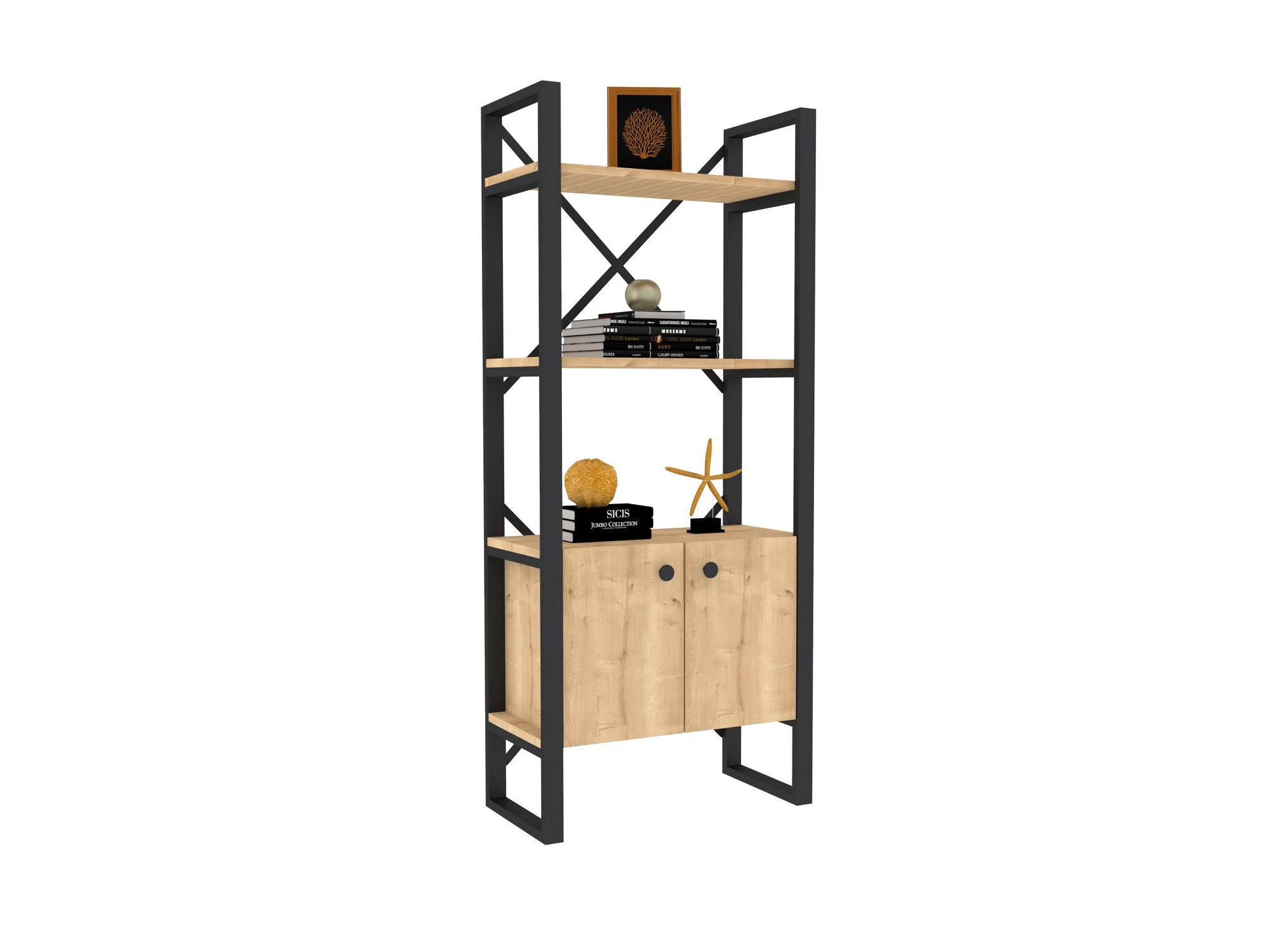 Bibliothèque style industriel Kimi L63cm Bois clair et Métal Noir