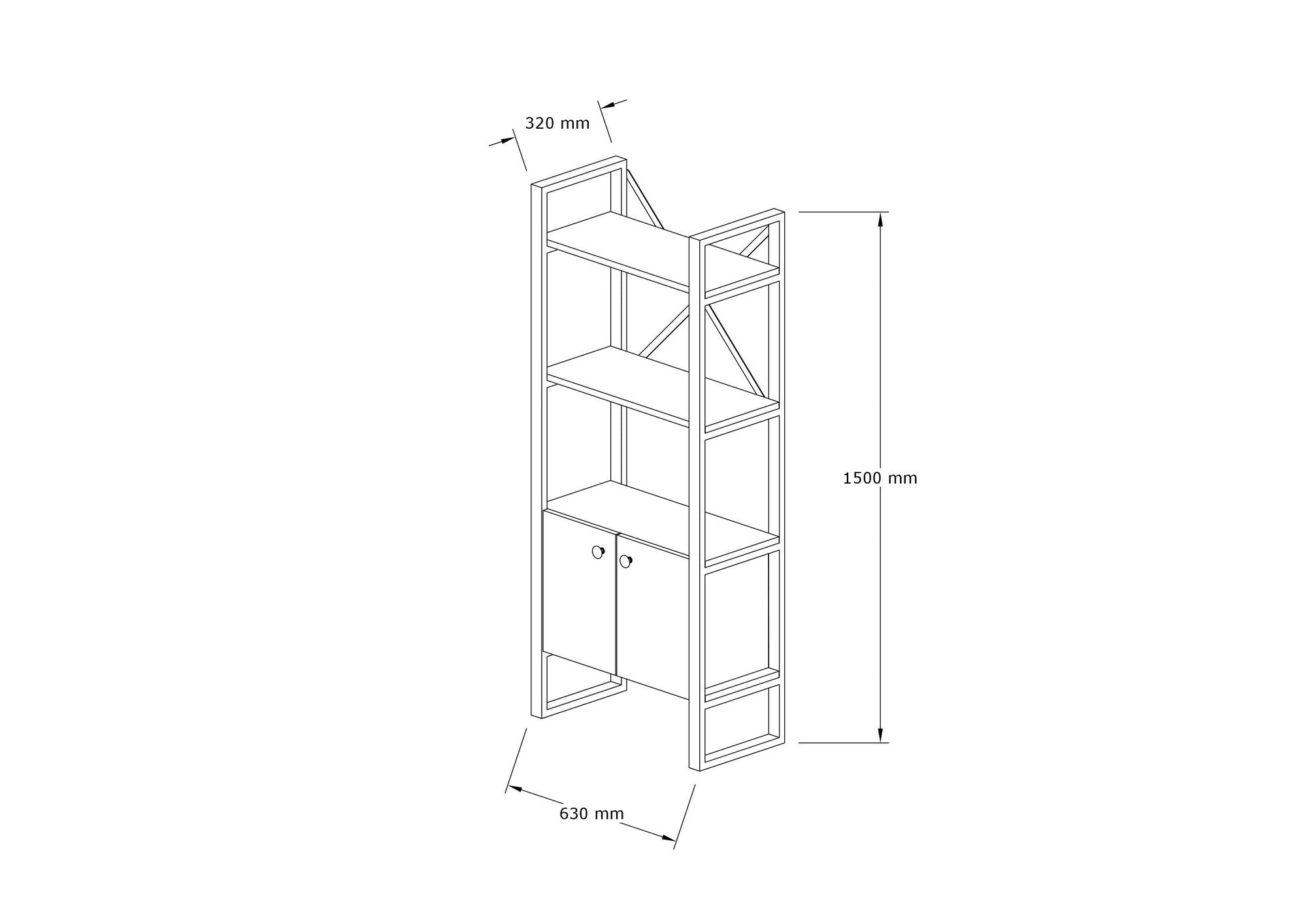 Bibliothèque style industriel Kimi L63cm Bois clair et Métal Noir