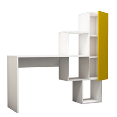 Bureau moderne à étagère bibliothèque intégrée Kilian L145cm Blanc et Jaune