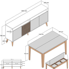 Ensemble buffet et table à manger Kaltes Bois et Anthracite