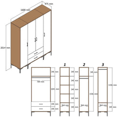 Armoire 4 portes et 2 tiroirs style industriel Akoy L160cm Bois foncé et Blanc crème