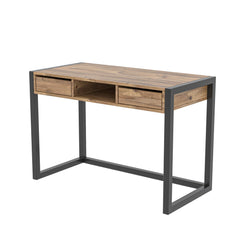 Bureau 2 tiroirs style industriel Oginie L115cm Bois clair et Métal Noir