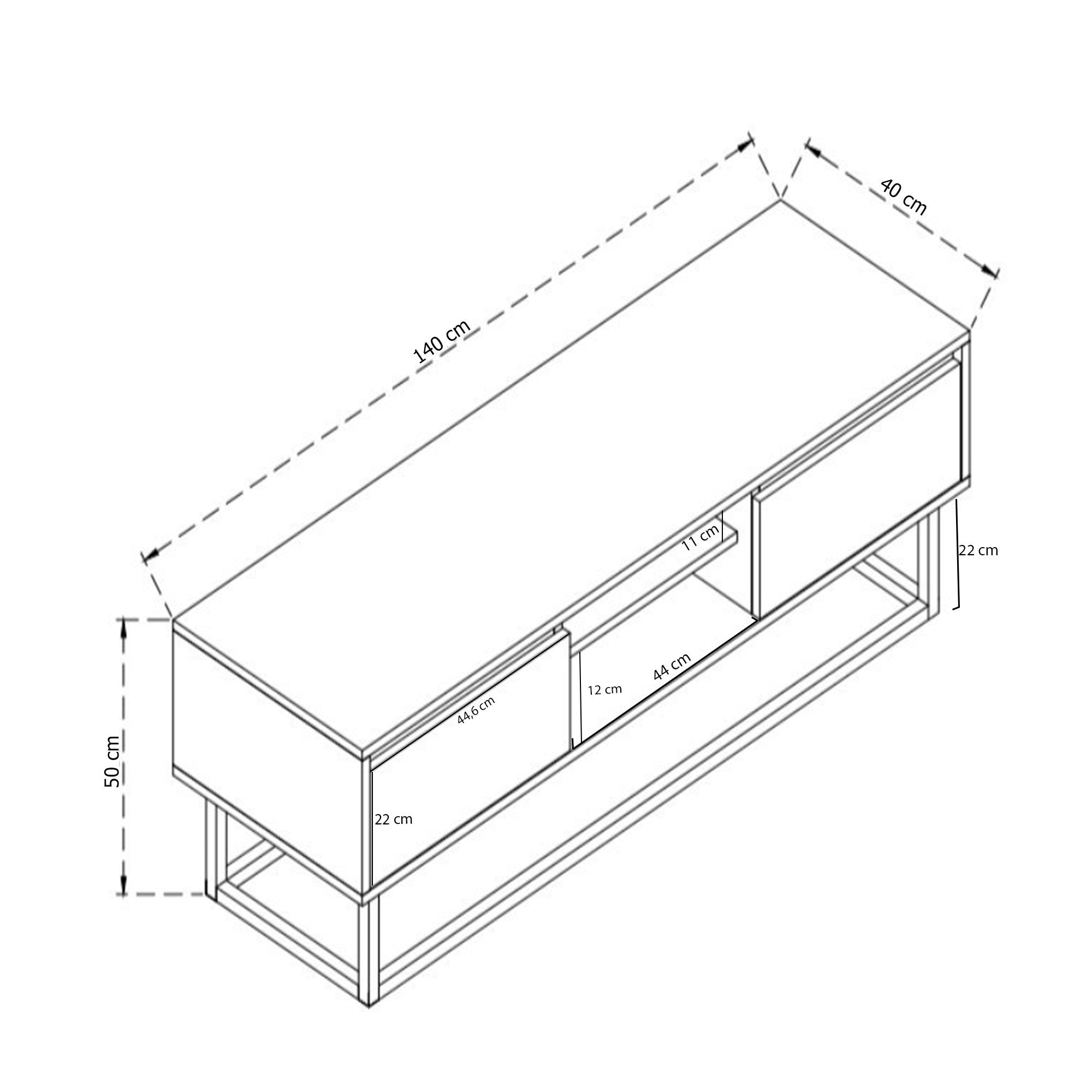 Meuble TV style industriel Solido L140cm Bois foncé et Métal Noir