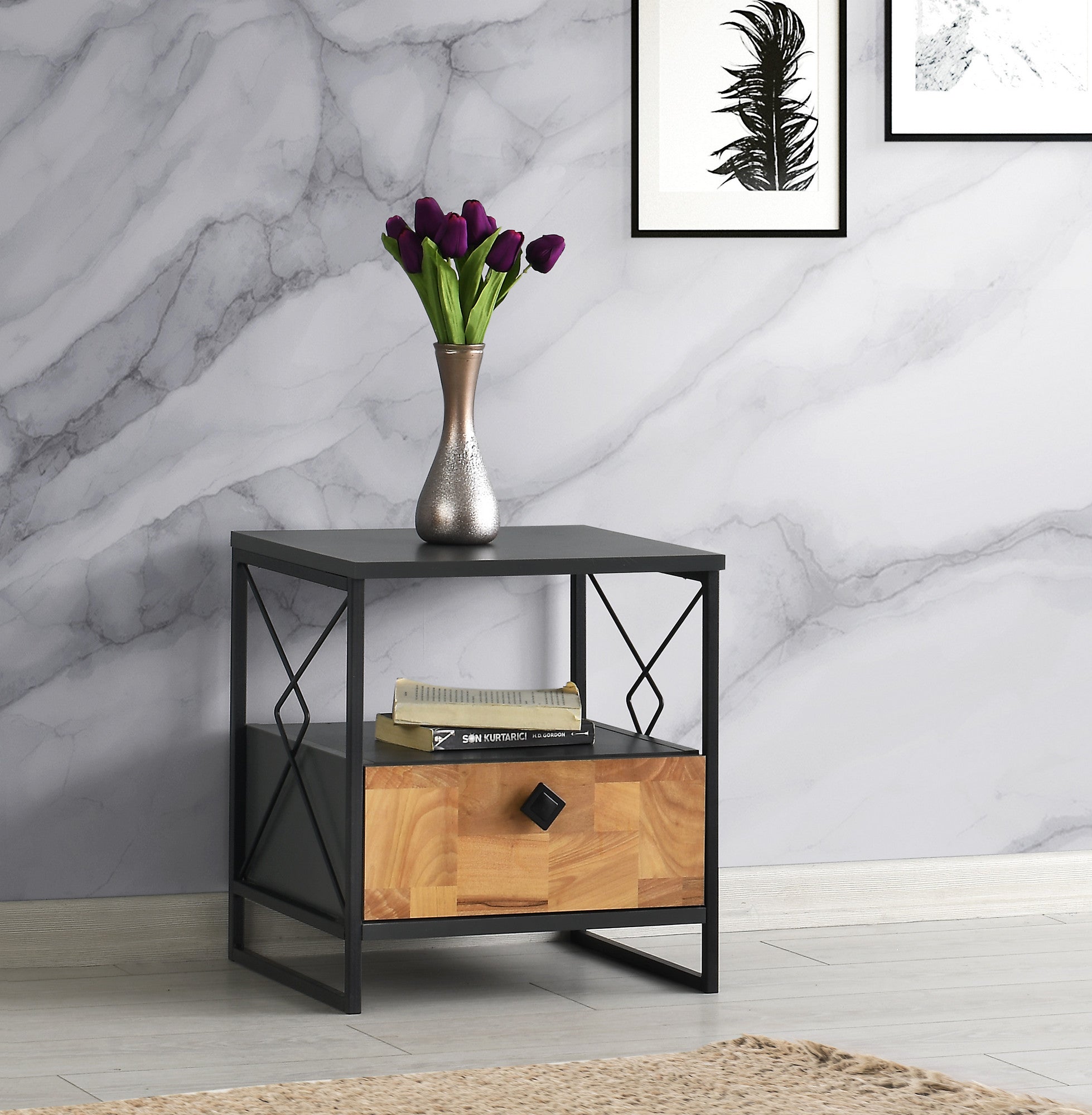 Table de chevet Lodga Bois clair et Anthracite