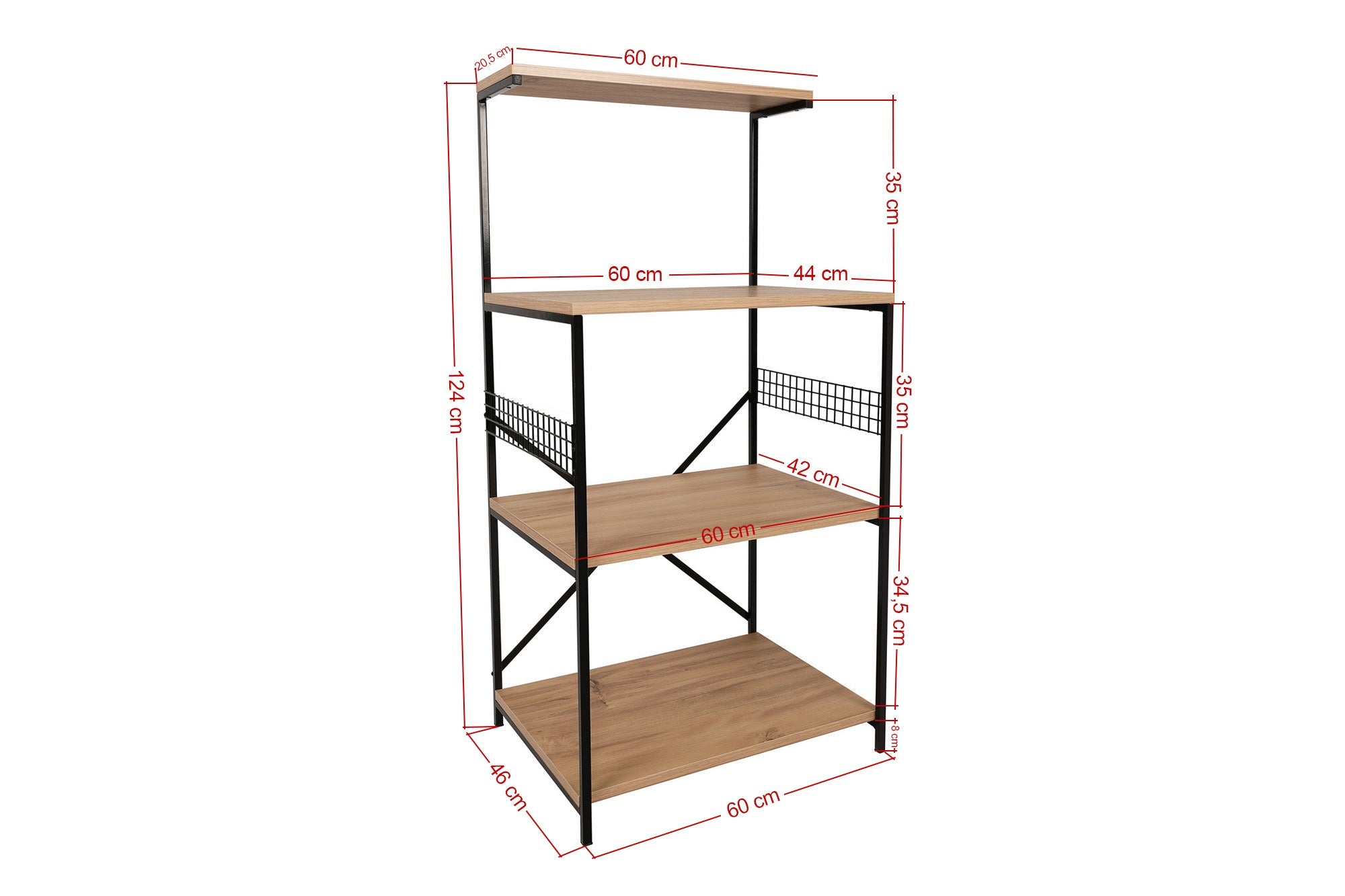 Meuble de cuisine à étagères style industriel Bel L60xH124cm Bois clair et Métal Noir