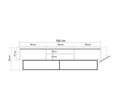 Meuble TV 2 tiroirs et 2 étagères Lodi 180cm Bois Effet Travertin et Métal Or