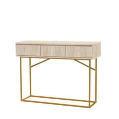 Console moderne 3 tiroirs Balis L120cm Effet travertin Beige et Métal Or