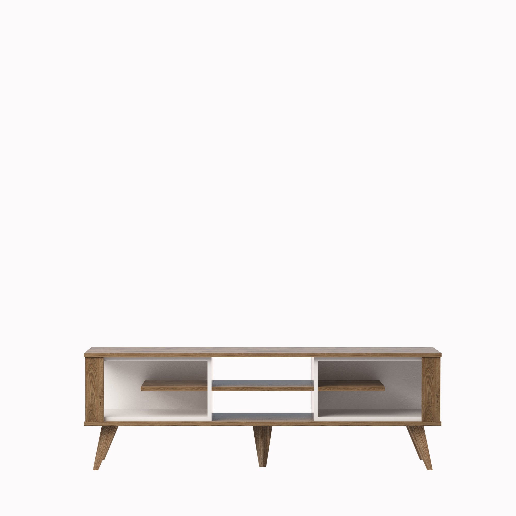 Meuble TV Style scandinave Conio L160cm Blanc et Chêne clair