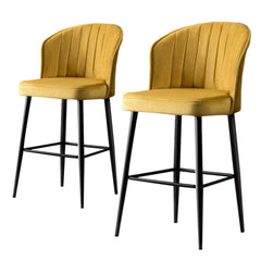 Lot de 2 chaises de bar Iria Velours Jaune et Métal Noir