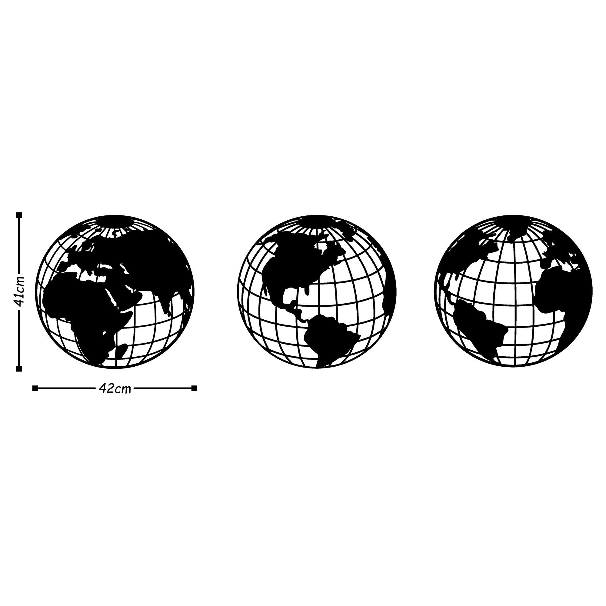 Set de 3 décorations murales faces de la terre Molowa L42xH41cm Métal Noir