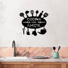 Décoration murale Hoje L49xH43cm "COCINA CON AMOR" Métal Noir