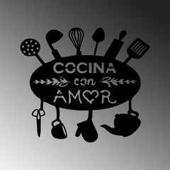 Décoration murale Hoje L49xH43cm "COCINA CON AMOR" Métal Noir