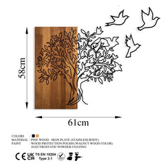 Décoration mural Chiara L61xH58cm Arbre et oiseaux Métal Noir et Bois foncé