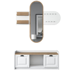 Ensemble porte manteaux mural avec miroir et meuble à chaussures moderne Irrel Bois naturel et Blanc