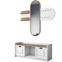 Ensemble porte manteaux mural avec miroir et meuble à chaussures moderne Irrel Bois naturel et Blanc