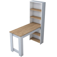 Bureau avec étagère bibliothèque intégrée L120xH154cm Bois clair et Blanc