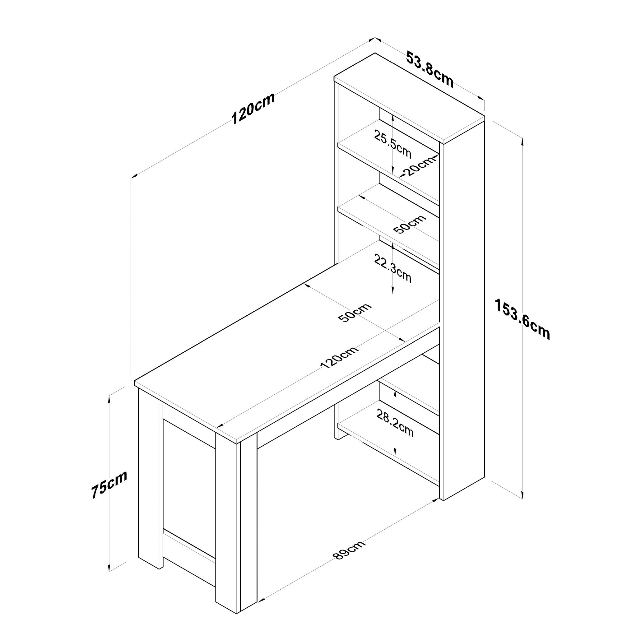 Bureau avec étagère bibliothèque intégrée L120xH154cm Bois clair et Blanc