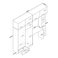 Armoire, bureau et étagère intégrés Dara L240cm Bois foncé et Blanc