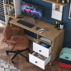 Bureau avec étagère bibliothèque Evrard Bois clair et Blanc