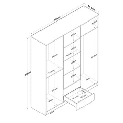 Armoire 6 portes et 2 tiroirs Colibris L180x210cm Bois clair et Blanc