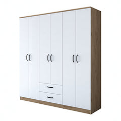 Armoire 4 portes et 2 tiroirs Colibris L180xH190cm Bois clair et Blanc