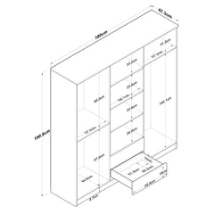 Armoire 4 portes et 2 tiroirs Colibris L180xH190cm Bois clair et Blanc