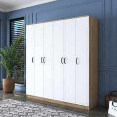 Armoire 6 portes Colibris L180xH190cm Bois clair et Blanc