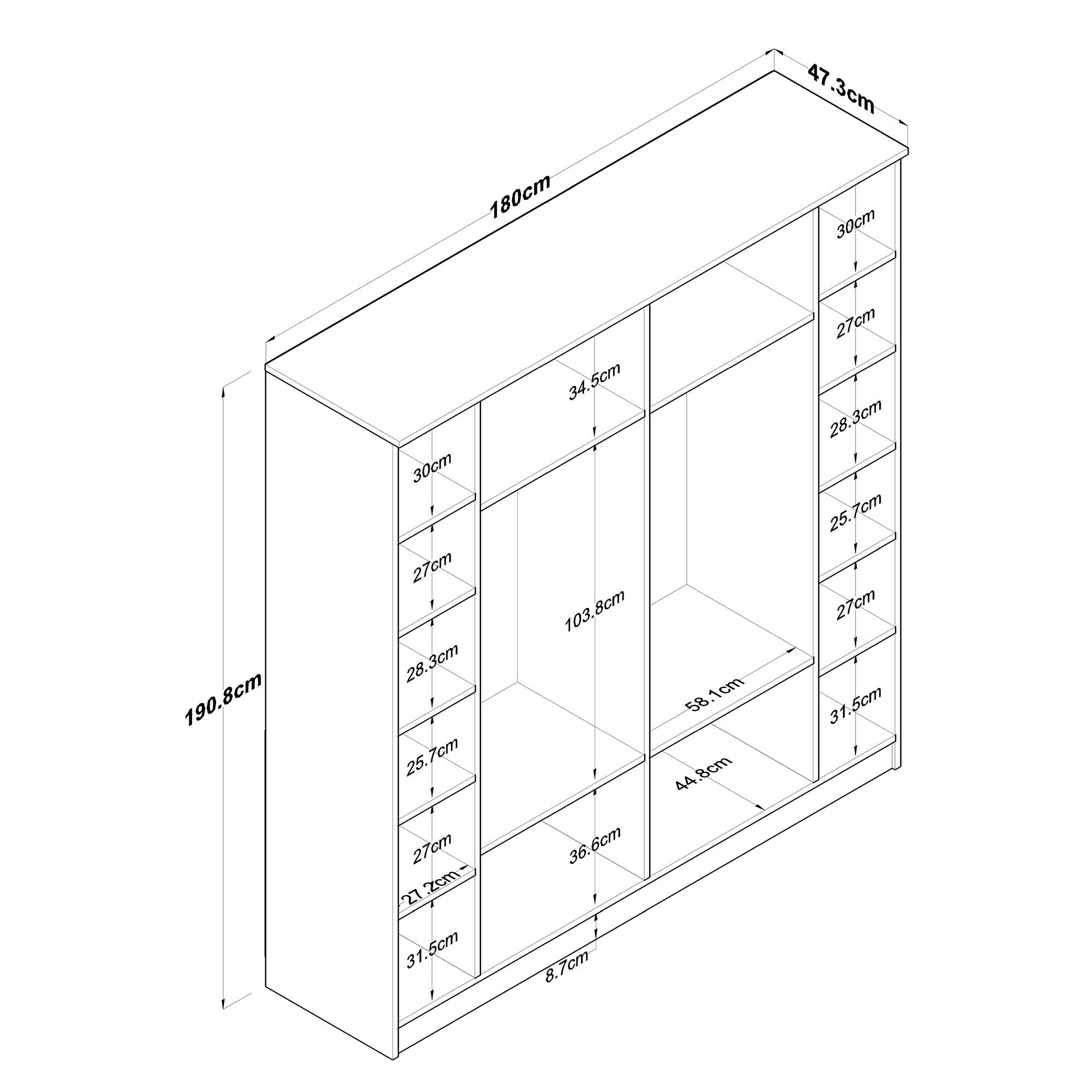 Armoire 6 portes Colibris L180xH190cm Bois clair et Blanc