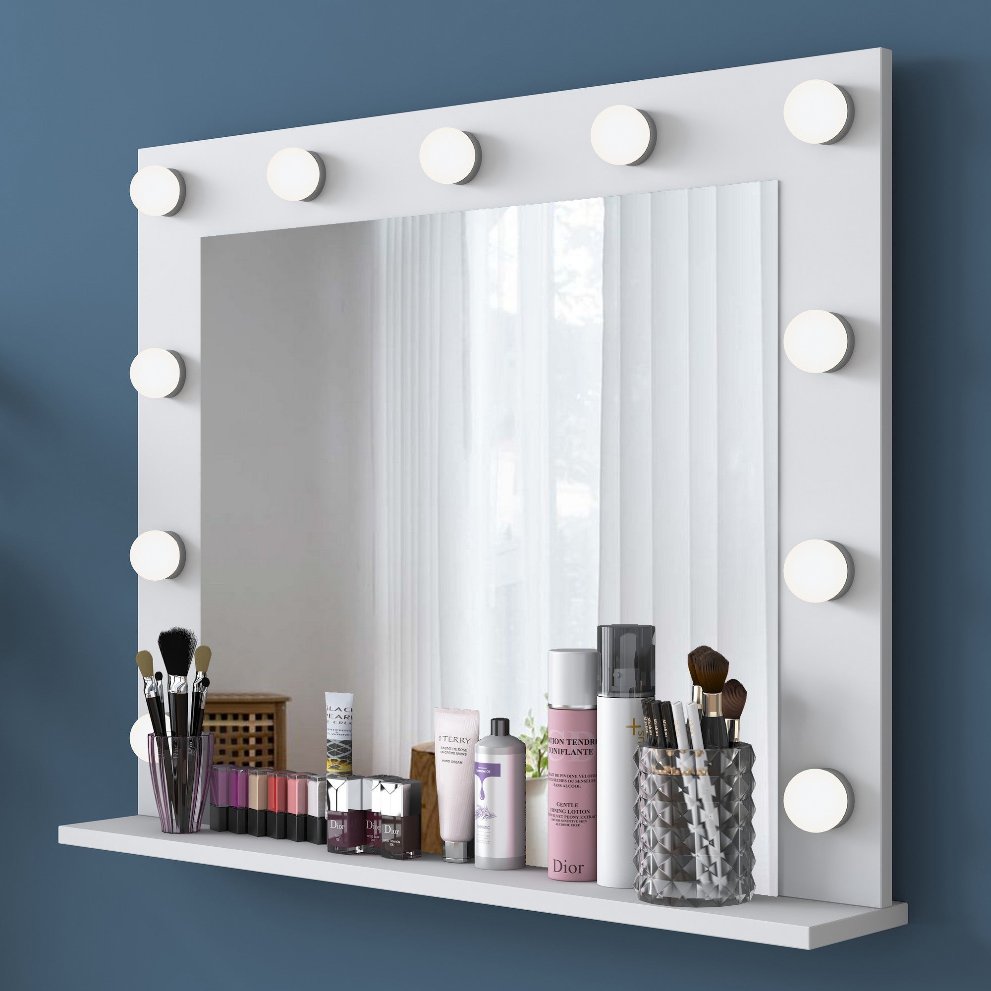 Coiffeuse moderne avec miroir LED Fino L90cm Blanc