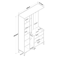 Ensemble armoire de rangement et porte manteau avec miroir Rossy L120cm en bois Chêne clair et Blanc