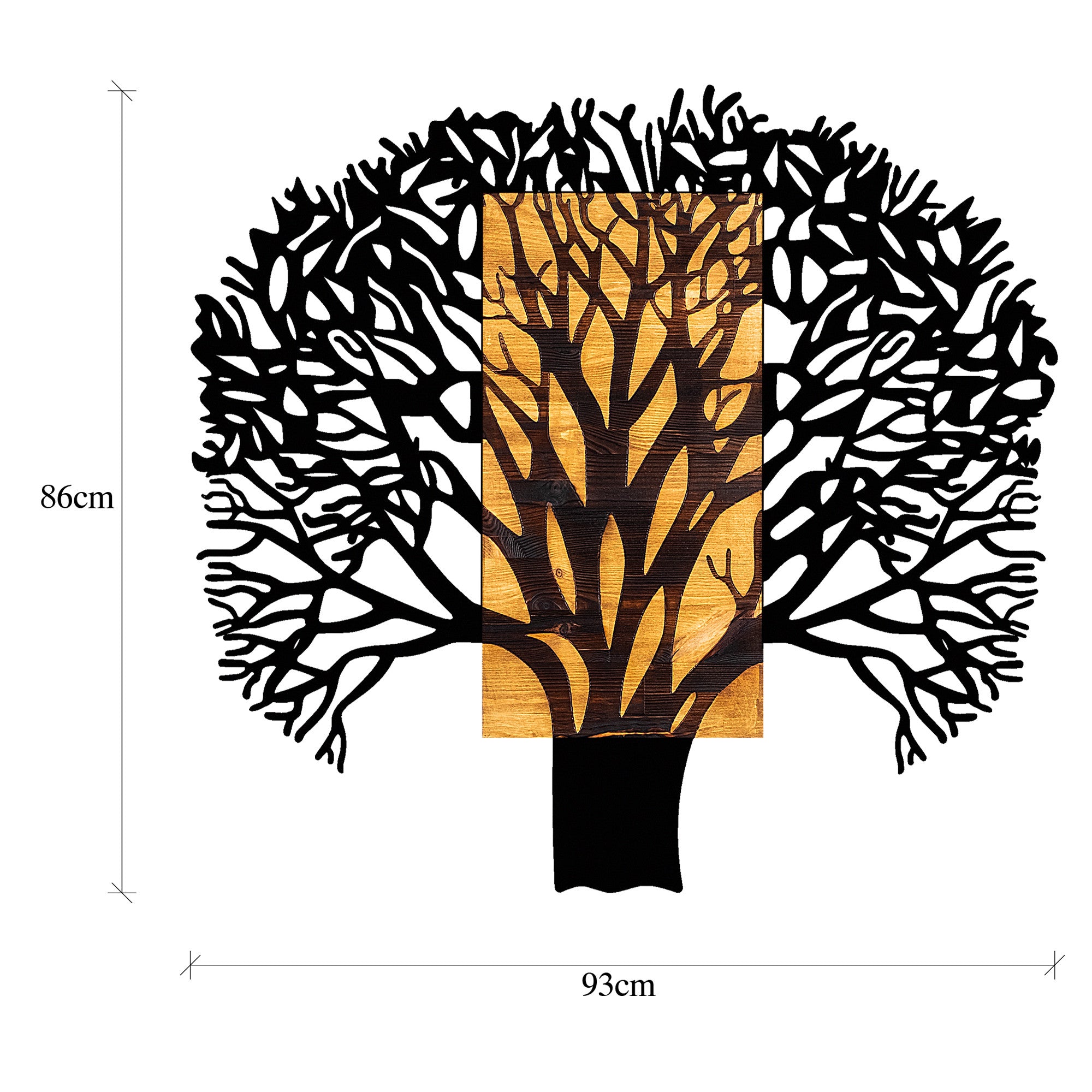 Décoration murale Chiara L93xH86cm Haut de grand arbre Métal Noir et Bois foncé