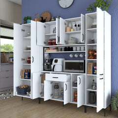 Buffet de cuisine 12 portes, étagère et tiroir Ariane L220cm Blanc