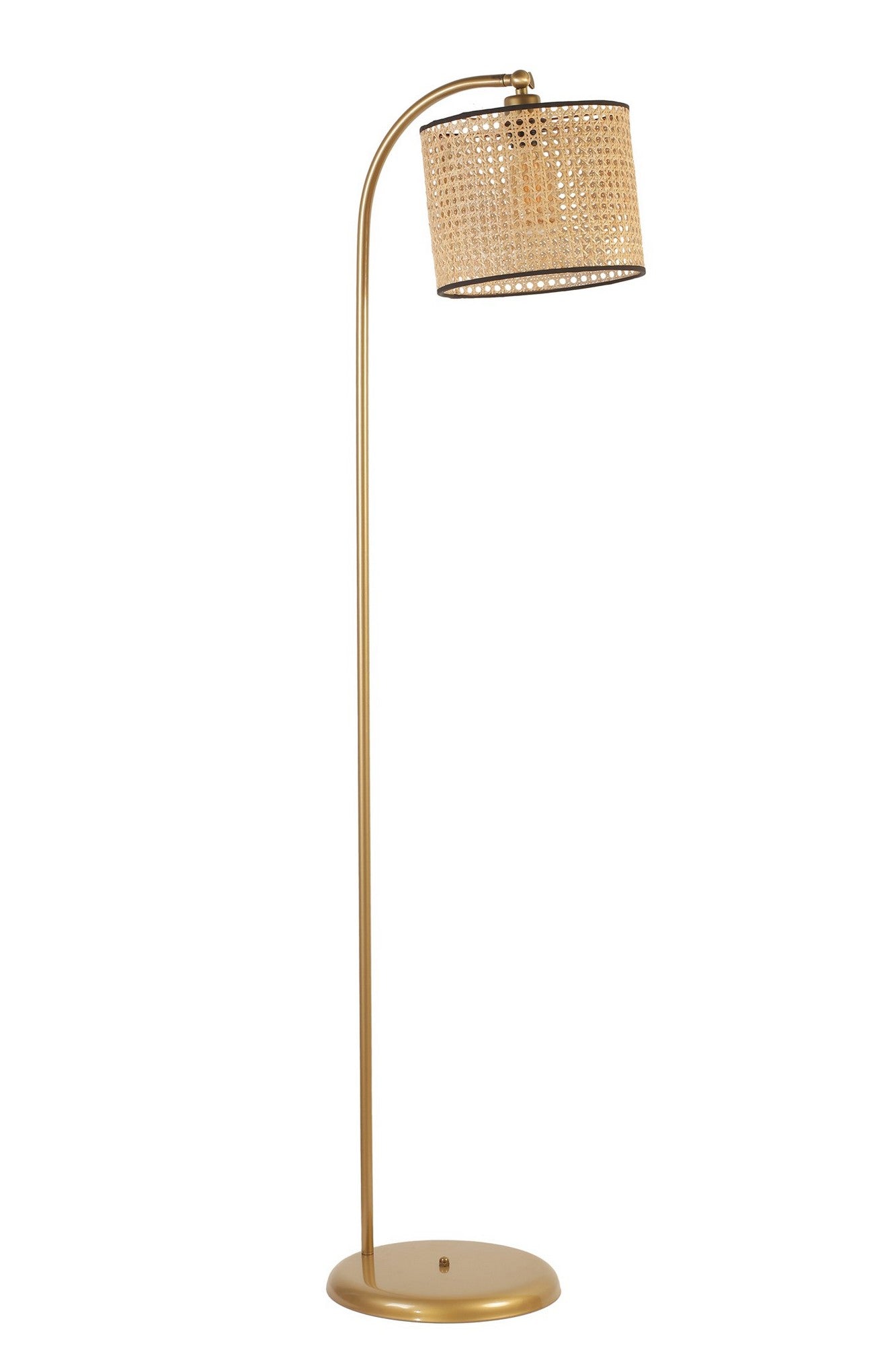 Lampadaire arc moderne Izra H154cm Abat jour à cannage Beige avec support Métal Or