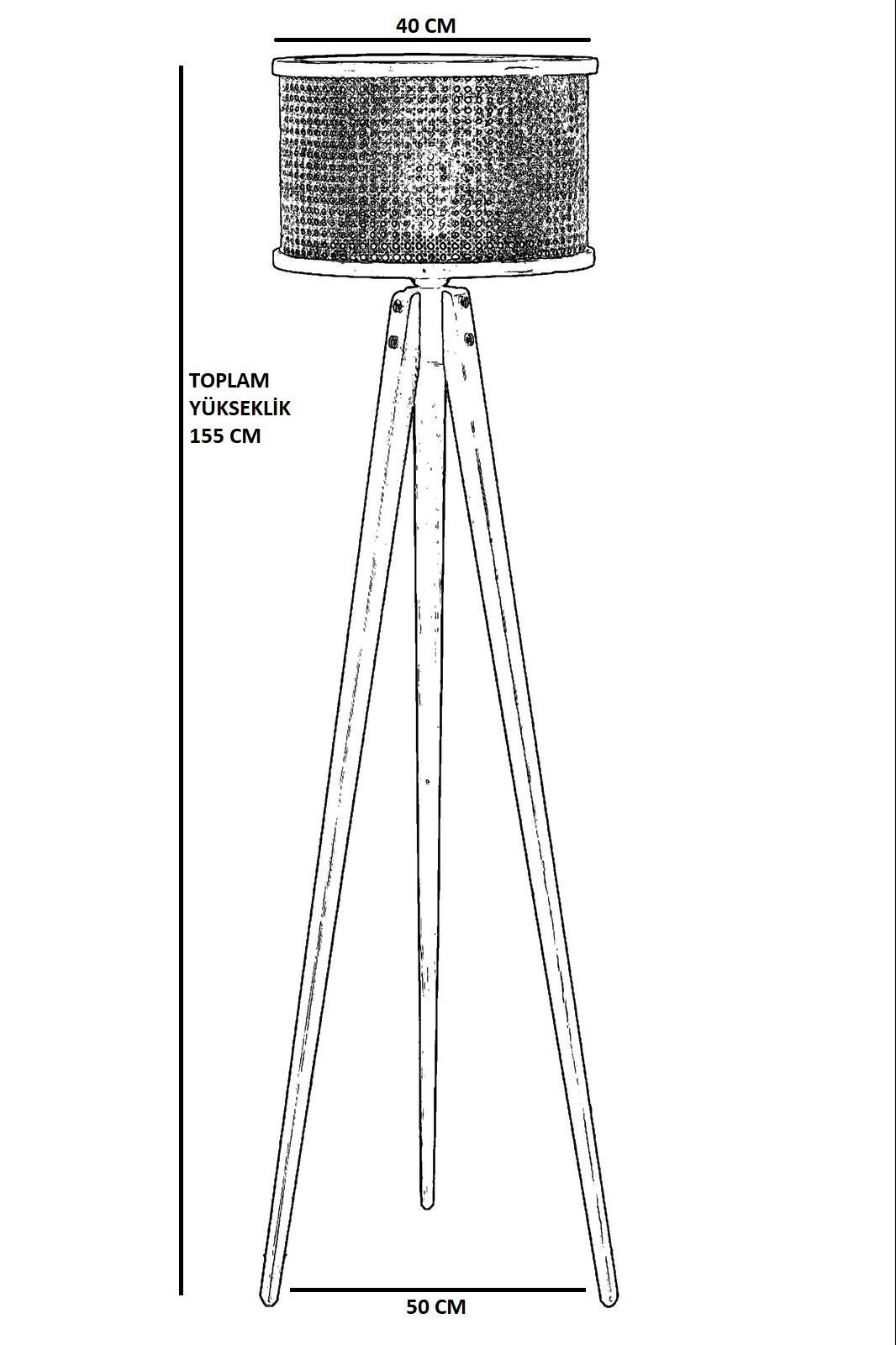 Lampadaire trépied Gykati H155cm Abat jour à cannage Rotin Beige et support Bois foncé