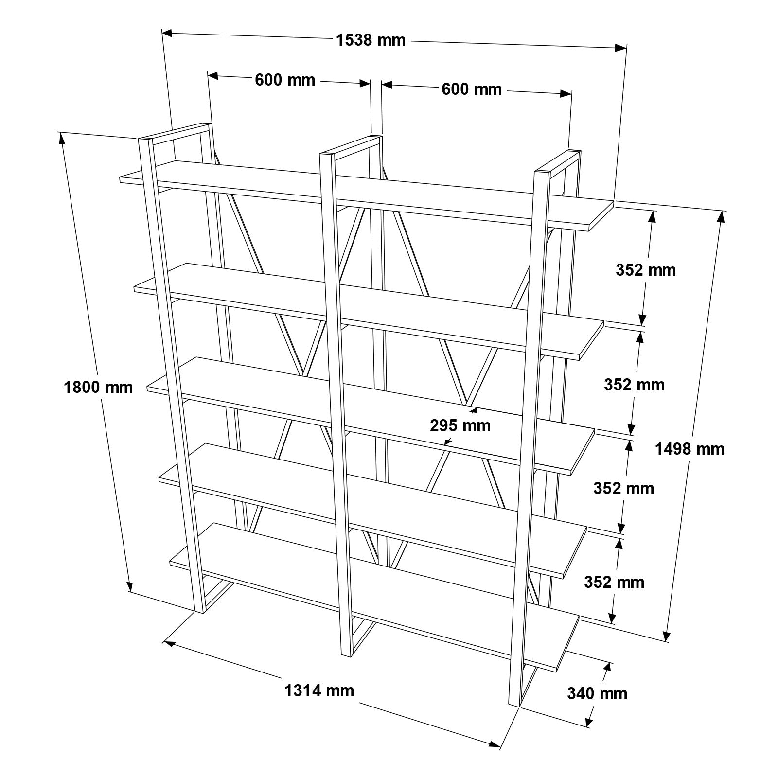 Étagère bibliothèque style industriel Ulid L155cm Bois foncé et Métal Noir