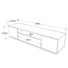 Meuble TV 3 portes basculantes L180cm Dani Bois Naturel et Blanc