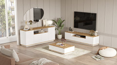 Ensemble meuble Tv, buffet et table basse Dani Bois clair et Blanc