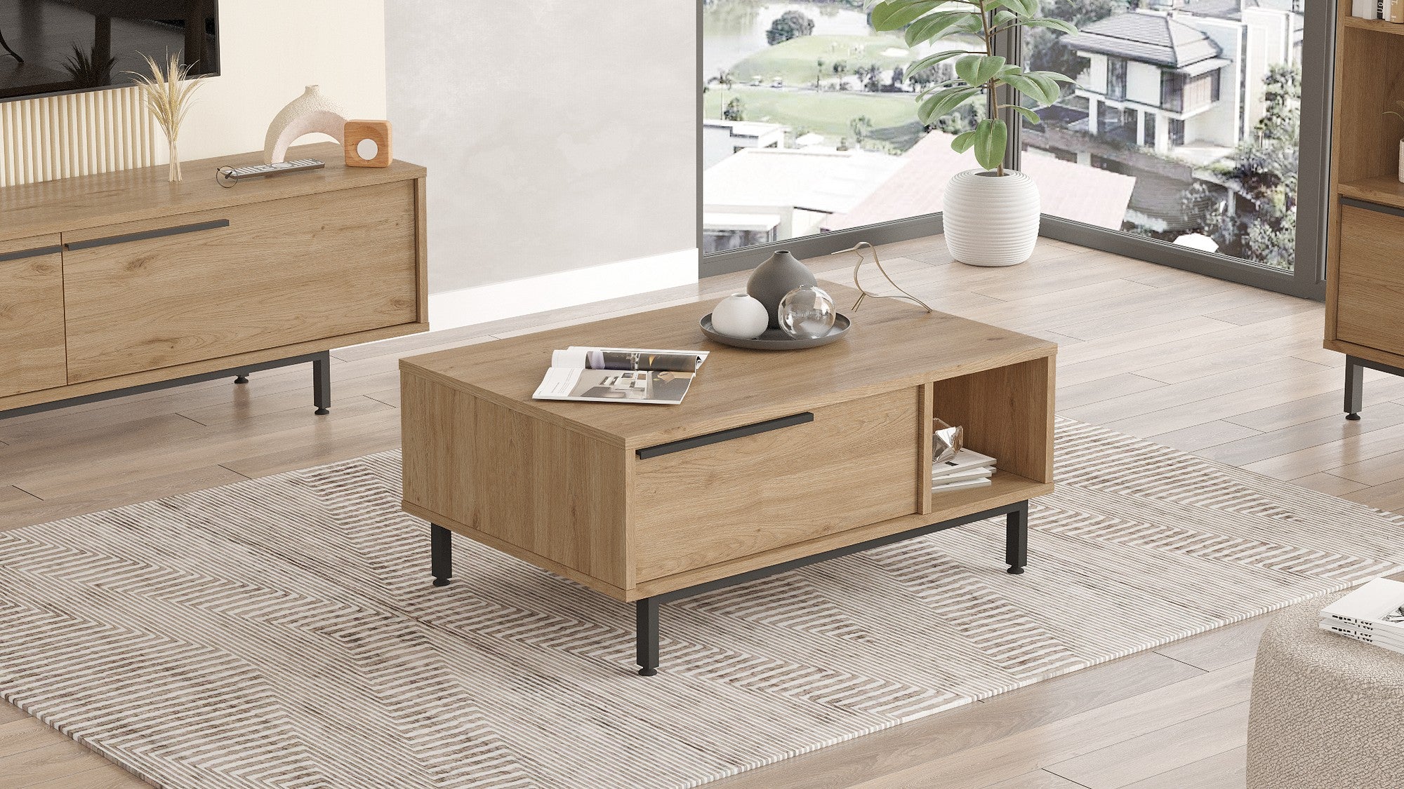 Table basse avec rangement Evelis L90cm Bois clair