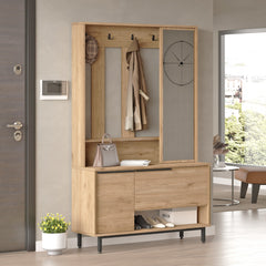 Meuble d'entrée avec miroir Evelis L112cm Bois clair